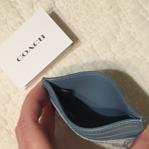 COACH Mini Skinny Card Case In Signature Jacquard Marble Blue color - New - $65 - Picture 3 of 3
